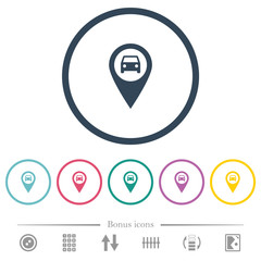 Vehicle GPS map location flat color icons in round outlines