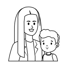 young mother with little son characters
