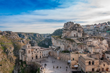 Fototapeta na wymiar Matera, European Capital of Culture 2019. Basilicata, Italy. Panorama of the city built on stones.