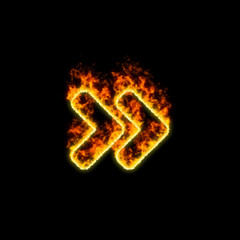 The symbol angle double right burns in red fire