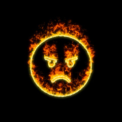 The symbol angry emotion burns in red fire