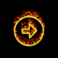 Naklejka premium The symbol arrow circle right burns in red fire