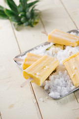 Pineapple Frozen Fruit Bars Popsicles. Selective focus.