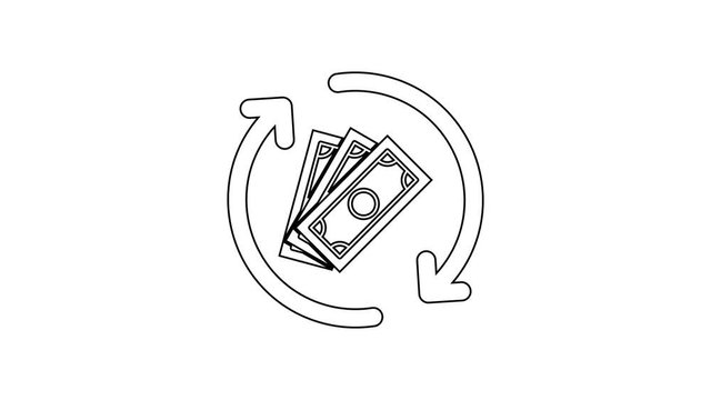 Grey Refund money line icon on white background. Financial services, cash back concept, money refund, return on investment, savings account. 4K Video motion graphic animation