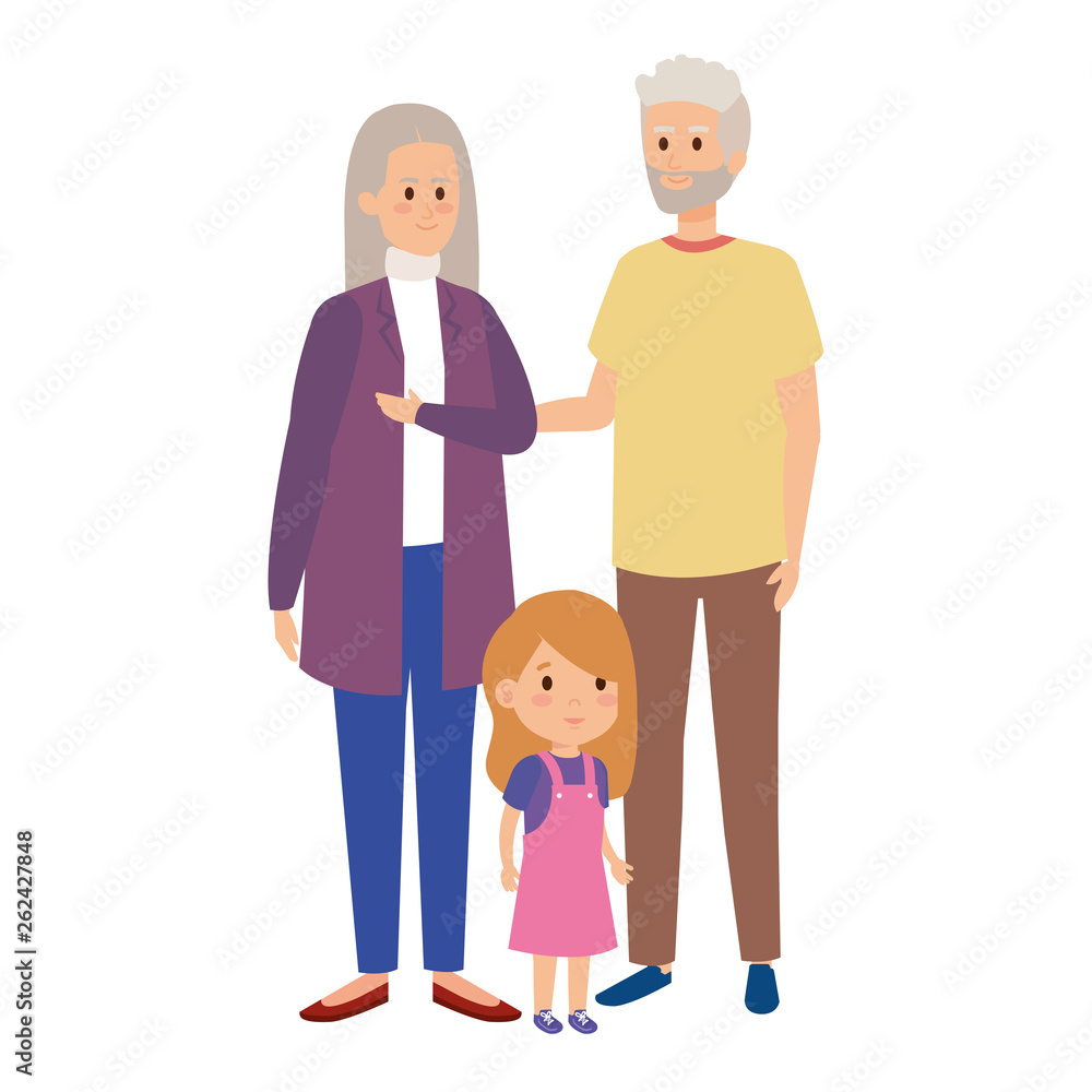 Poster cute grand parents couple with grandaughter