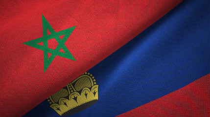 Morocco and Liechtenstein two flags textile cloth, fabric texture