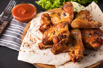 Grilled chicken wings.. Copy space