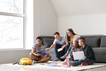 Teenagers doing lessons together at home