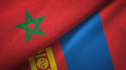 Morocco and Mongolia two flags textile cloth, fabric texture