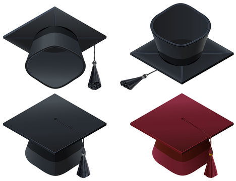 Set icons hat mortarboard symbol high school graduation