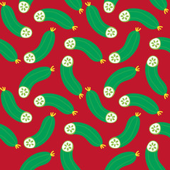cucumber, bright colour background, vegetable print, doodle seamless pattern, summer collection