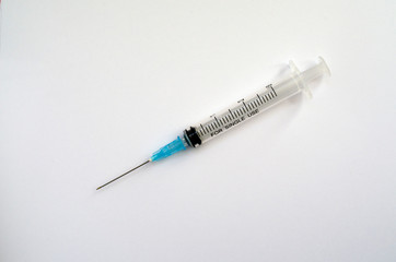 medical syringes on white background