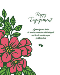Vector illustration various greeting card of happy engagement with red flower frame