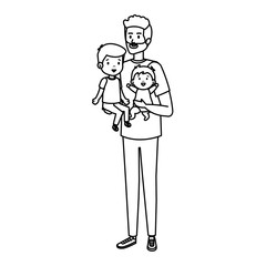 young father with son and baby characters
