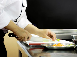 Chef preparing food, meal, in the kitchen, chef cooking, Chef decorating dish