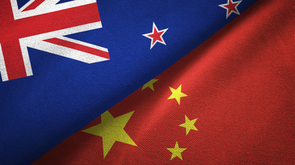 New Zealand and China two flags textile cloth, fabric texture