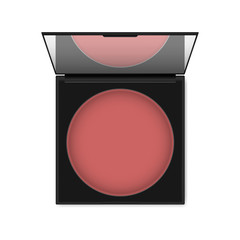 Make-up powder blush container isolated on white background. Open compact makeup blusher case with mirror - top view, vector template