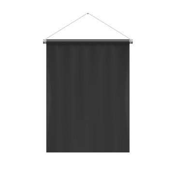 Vertical Black Blank Pennant Hanging on a White. Empty Template Illustration of Sport Flag Symbol Mockup