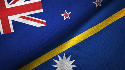 New Zealand and Nauru two flags textile cloth, fabric texture