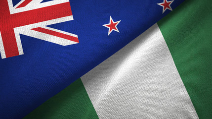 New Zealand and Nigeria two flags textile cloth, fabric texture