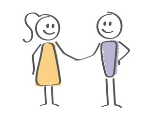 Obraz na płótnie Canvas Stick Figure - people shaking hands - man and woman