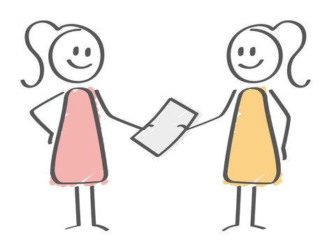 Stick Figure - woman handing paper to a woman
