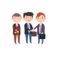 Two men are hiring new employee. Vector illustration in simple style.