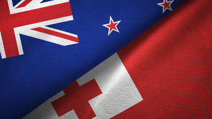 New Zealand and Tonga two flags textile cloth, fabric texture