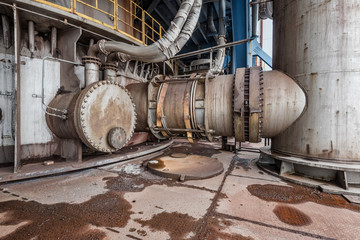 scene and details of an abandoned steel furnace building