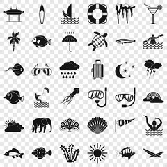 Obraz premium Water diving icons set. Simple style of 36 water diving vector icons for web for any design