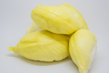 Ripe durian fruit on a white background.