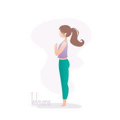 Girl standing in yoga pose,Mountain pose or Tadasana asana in hatha yoga