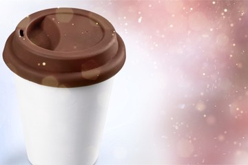 White paper coffee cup with black top isolated on white background