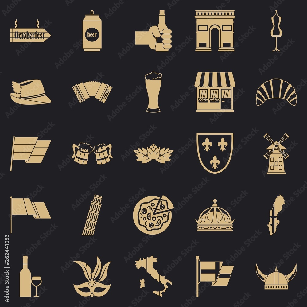 Poster old europe icons set. simple set of 25 old europe vector icons for web for any design