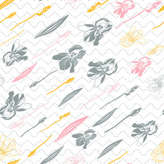 Big iris flowers . Floral vector seamless pattern with hand drawn  flowers and leaves.