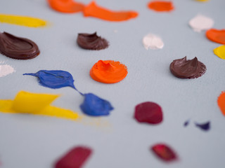 Hand drawn oil painting .Oil painting on canvas. Multi color  background.abstract  background and textured.brushstroke colorful art. Fragment of artwork. Spots of paint. Modern art. Contemporary art.