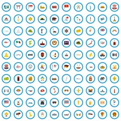100 tourist attractions icons set in flat style for any design vector illustration