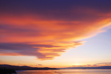 Dawn sky scenery at Cape Burkhan, Khuzhir, Irkutskaya Oblast, Baikal, Siberia, Russia