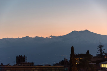 Obraz premium View of Mt. Etna at Sunset from Sicily, Italy