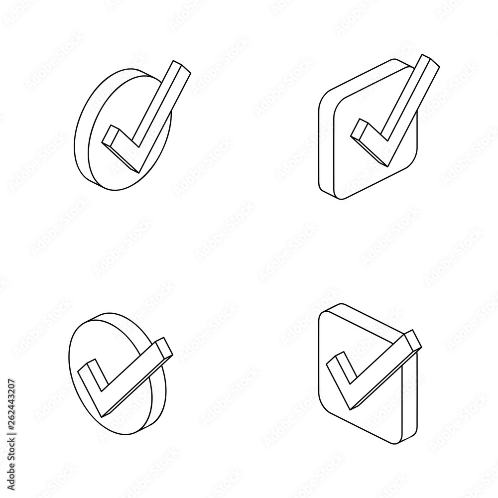 Poster check marks 3d vector icon isometric lines color minimalism illustrate