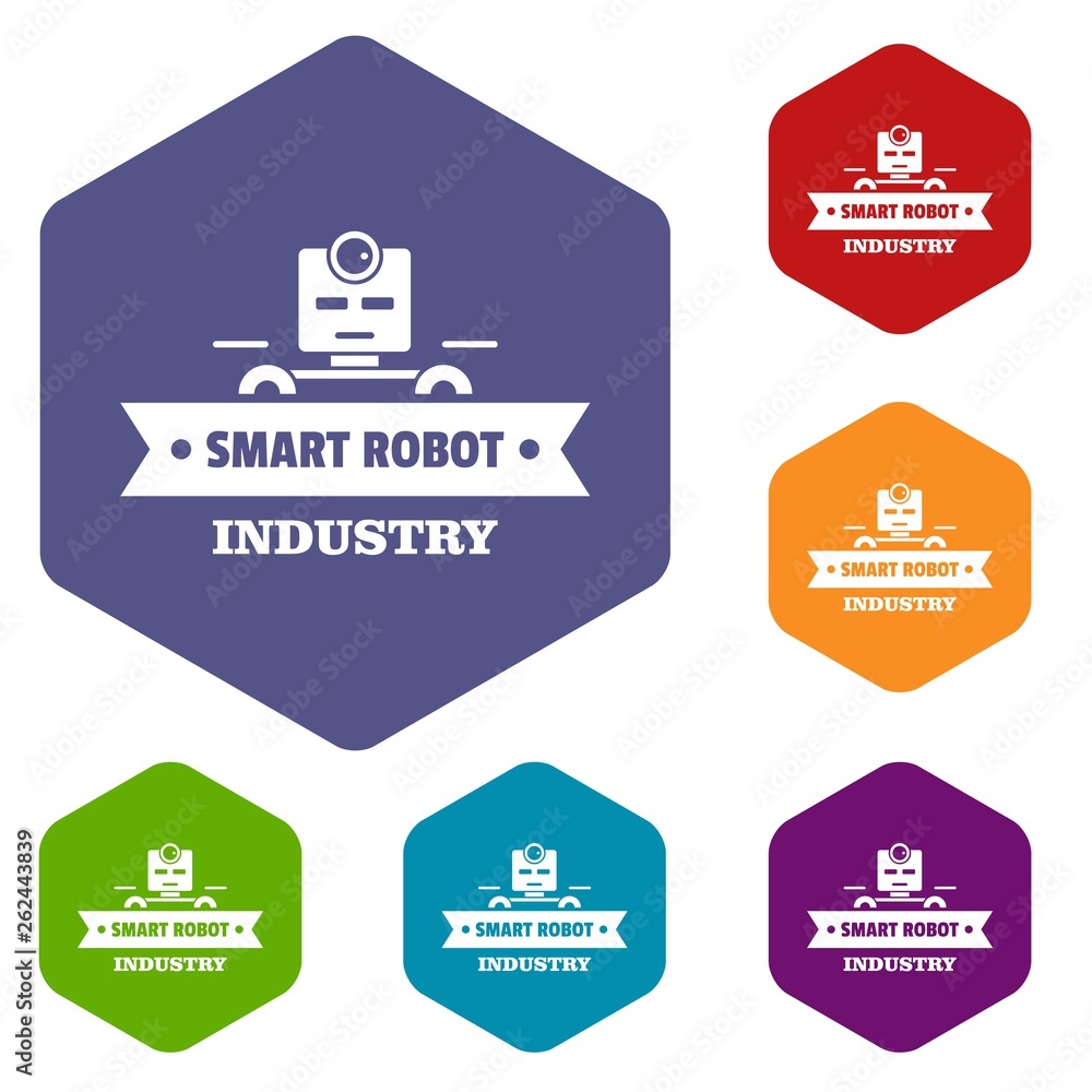 Poster robotic smart icons vector colorful hexahedron set collection isolated on white