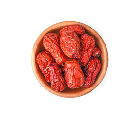 Dried red date or Chinese jujube on white background.