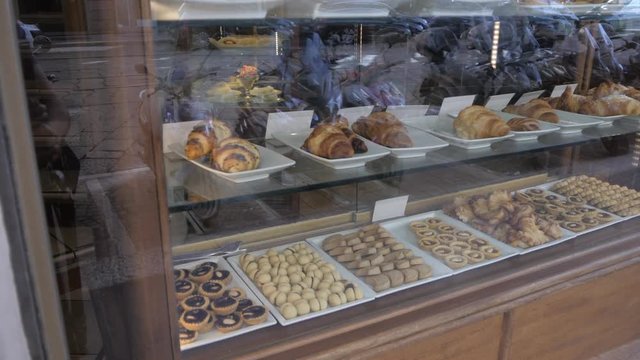 Bakery window in Milan, Italy, Europe