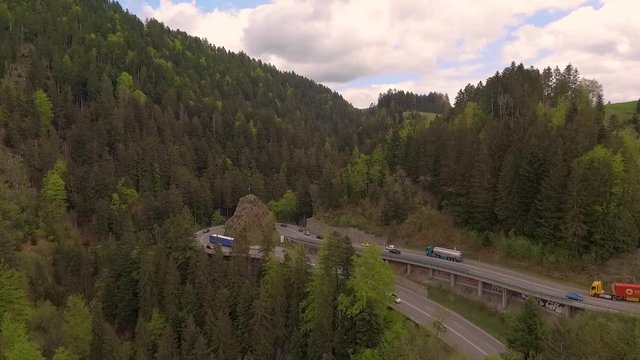 black forest in germany city of freiburg images with drone roads with cars