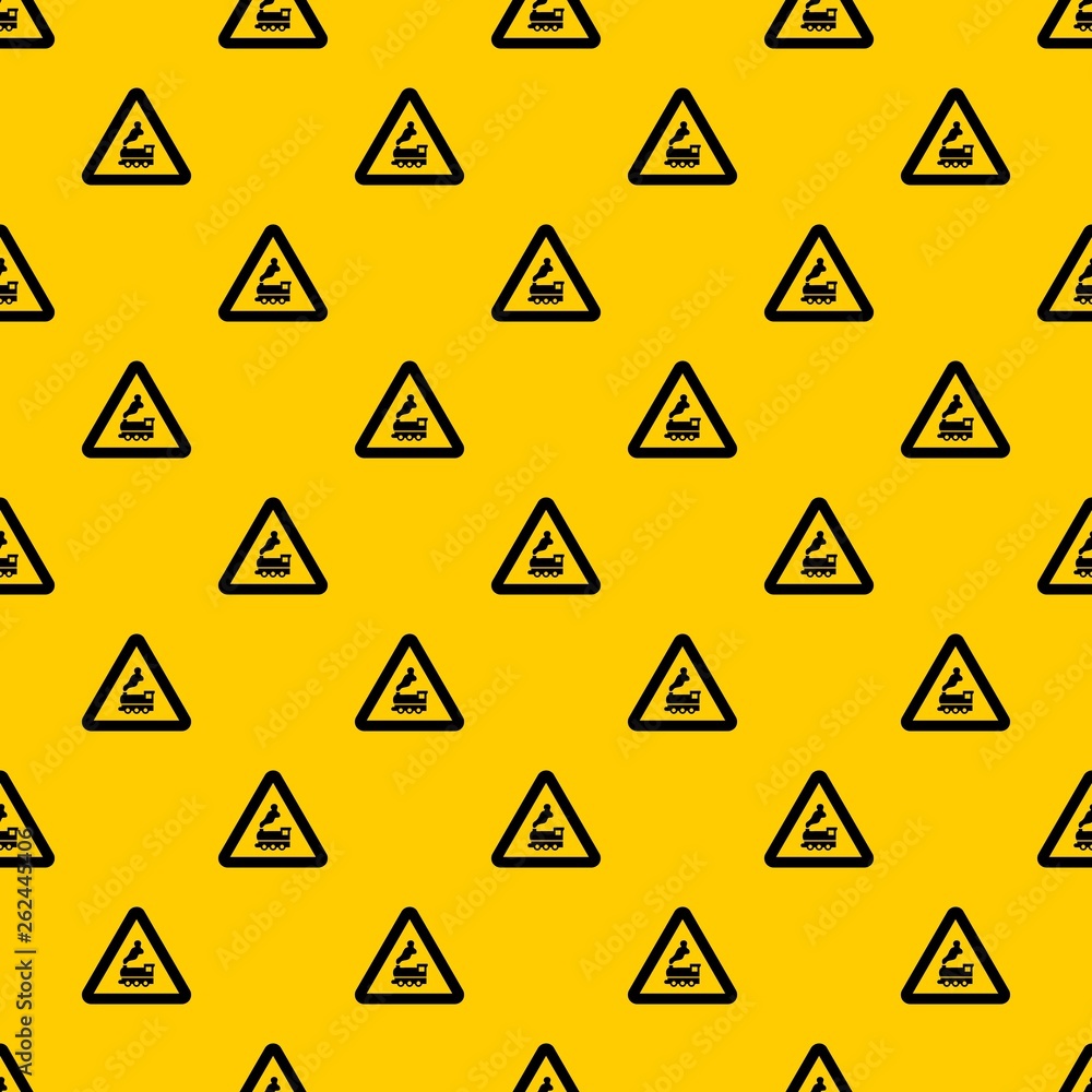 Poster warning sign railway crossing without barrier pattern seamless vector repeat geometric yellow for an