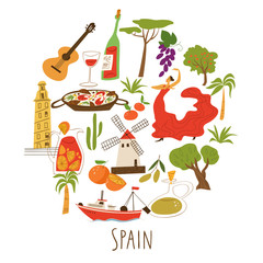 Vector symbols of Spain culture and  architecture. 