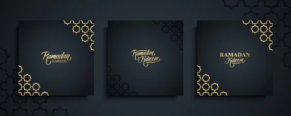 Foto op Aluminium Ramadan Kareem greeting cards set. Ramadan holiday invitations templates collection with hand drawn lettering and gold arabic pattern. Vector illustration. © FineVector