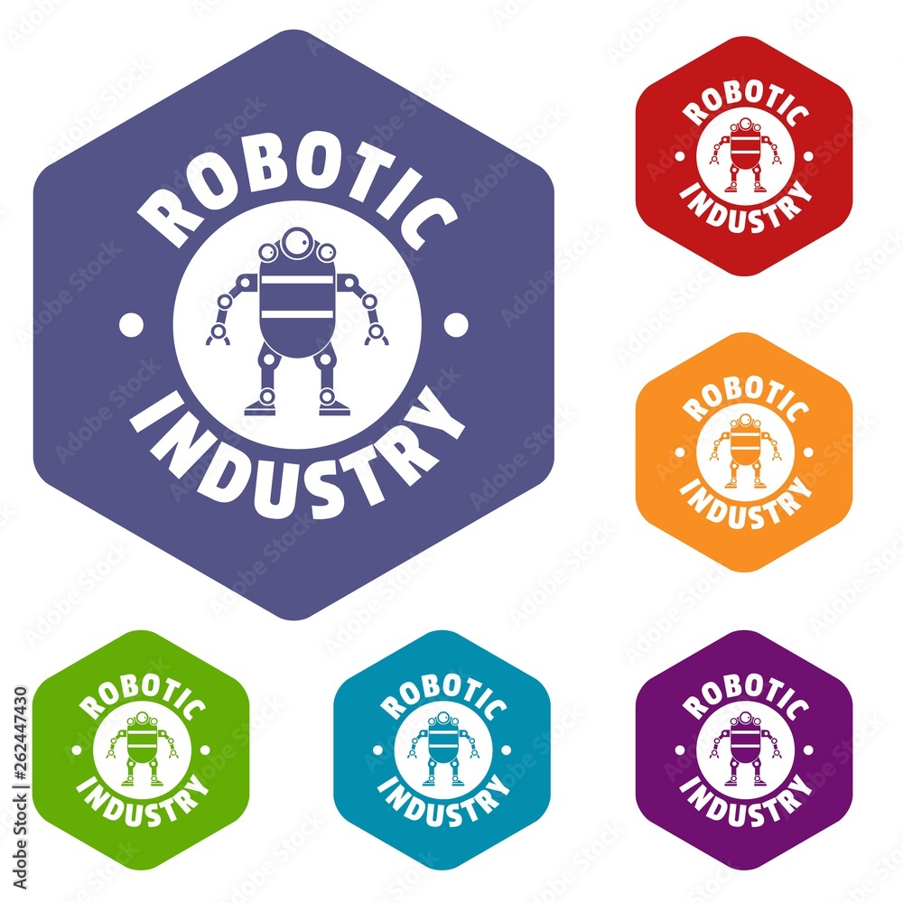 Aufkleber robot machine icons vector colorful hexahedron set collection isolated on white