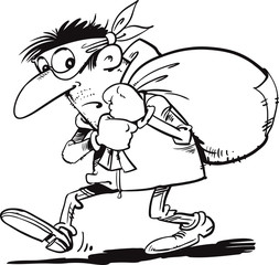 sneaking thief, cartoon character, vector illustration