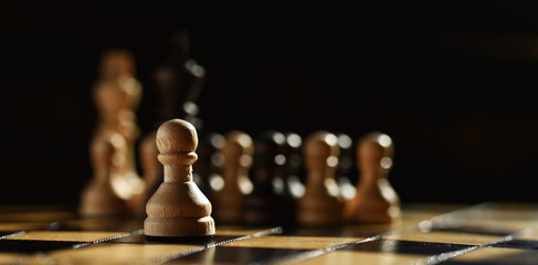 wooden chess set on chess Board